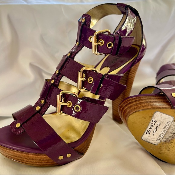 Charles David Glossy Patent Purple Buckle Heels - Picture 5 of 5